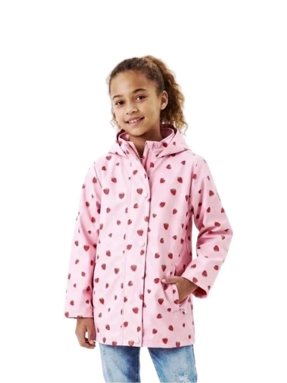 NWT Hunter Kids Pink Strawberry Print Rain Coat Sz M(8)